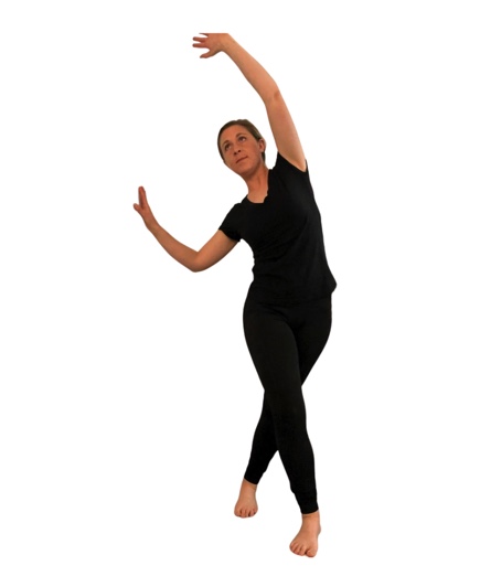 woman in black doing a iliotibial band stretch.