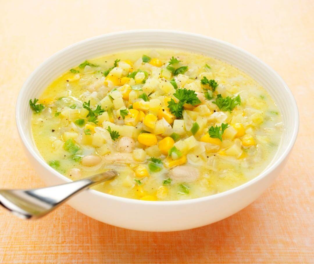 a bowl of corn chowder