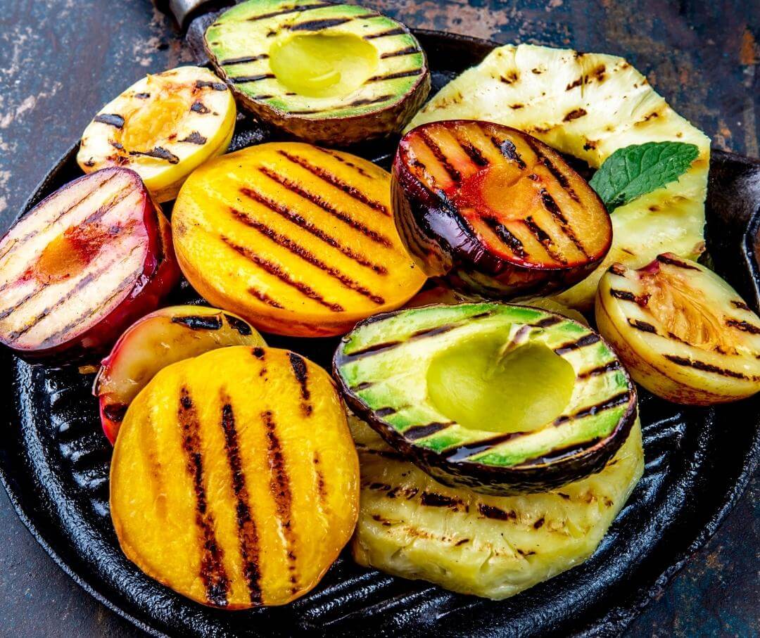 grilled mangoes, peaches, avocados, and pineapple