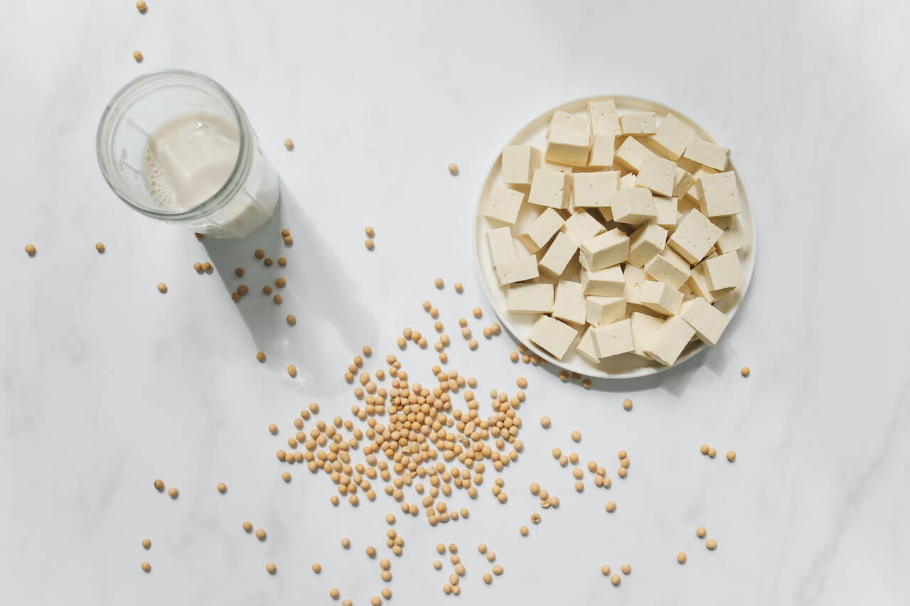 Sliced tofu on bowl