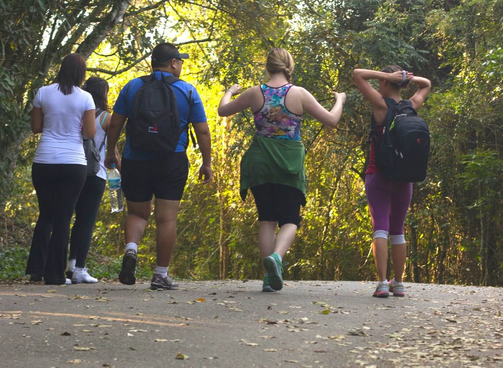 A group of people walking in the park