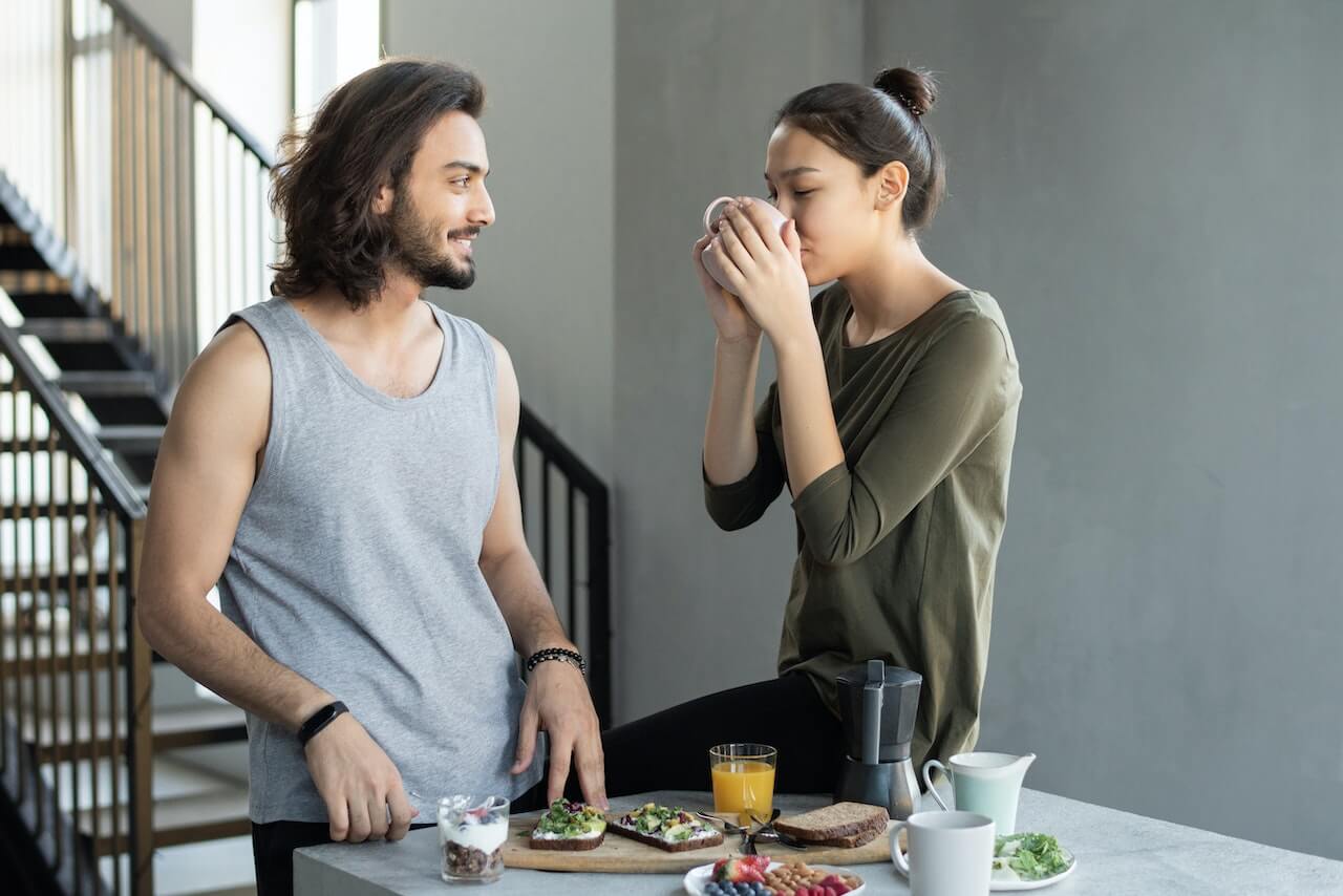 Healthy couple having breakfast