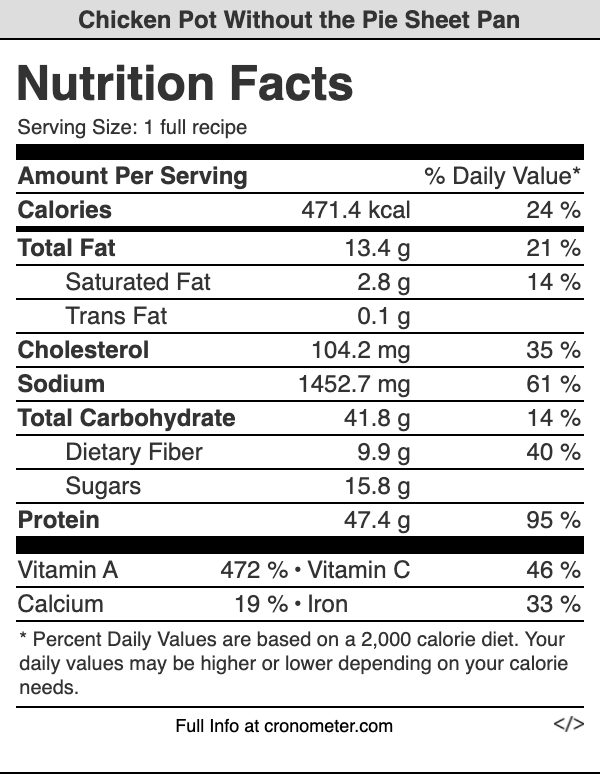 Nutrition info for Chicken Pot without the Pie Sheet Pan dinner recipe